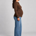 NOM Paige Polo Nursing Tee in Chocolate, full-length side view