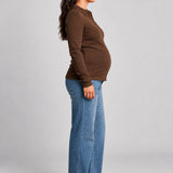 NOM Paige Polo Nursing Tee in Chocolate, full-length side view