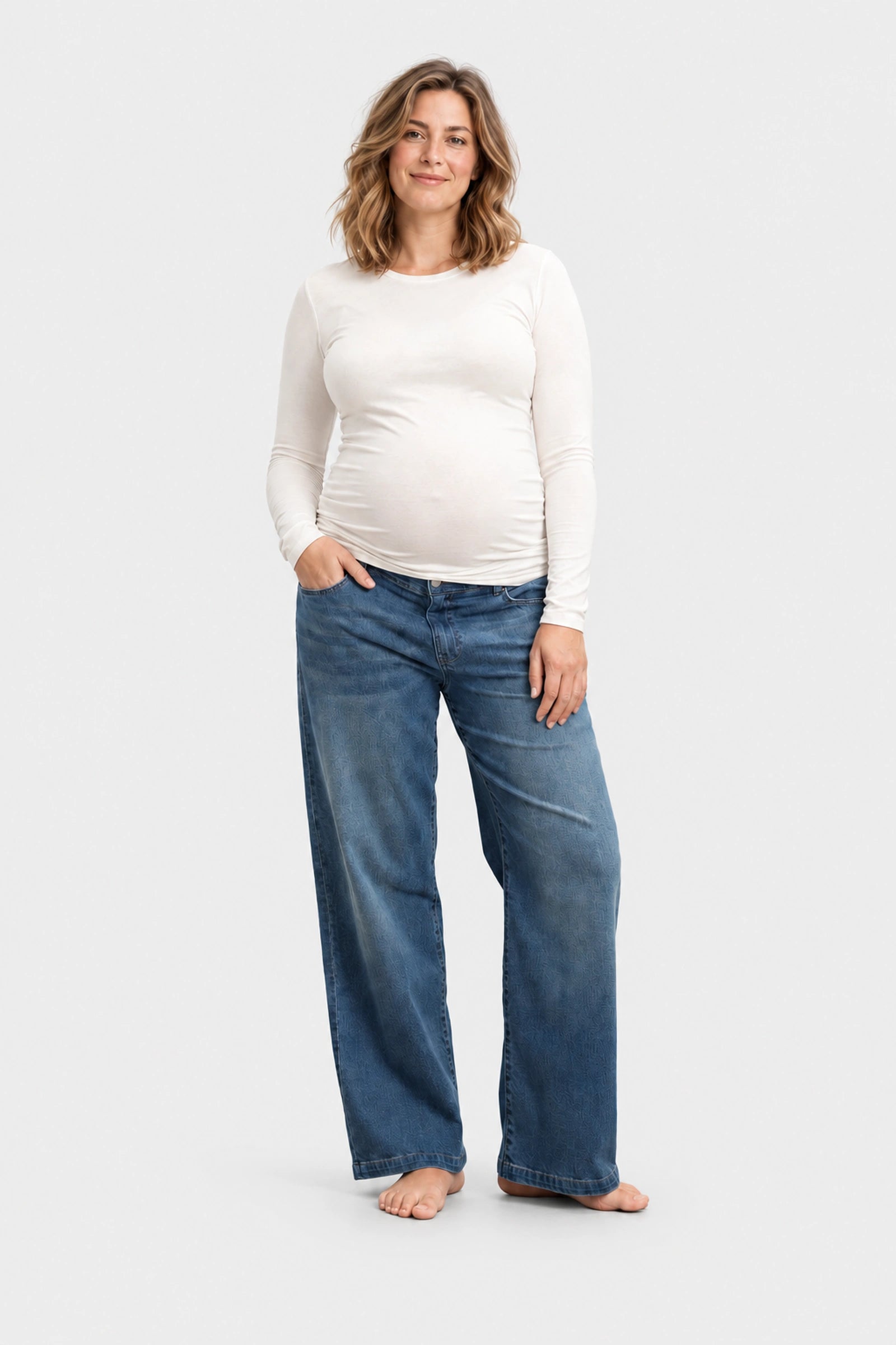 NOM Slouch Under-Bump Relaxed Jeans, Dark Blue, front view