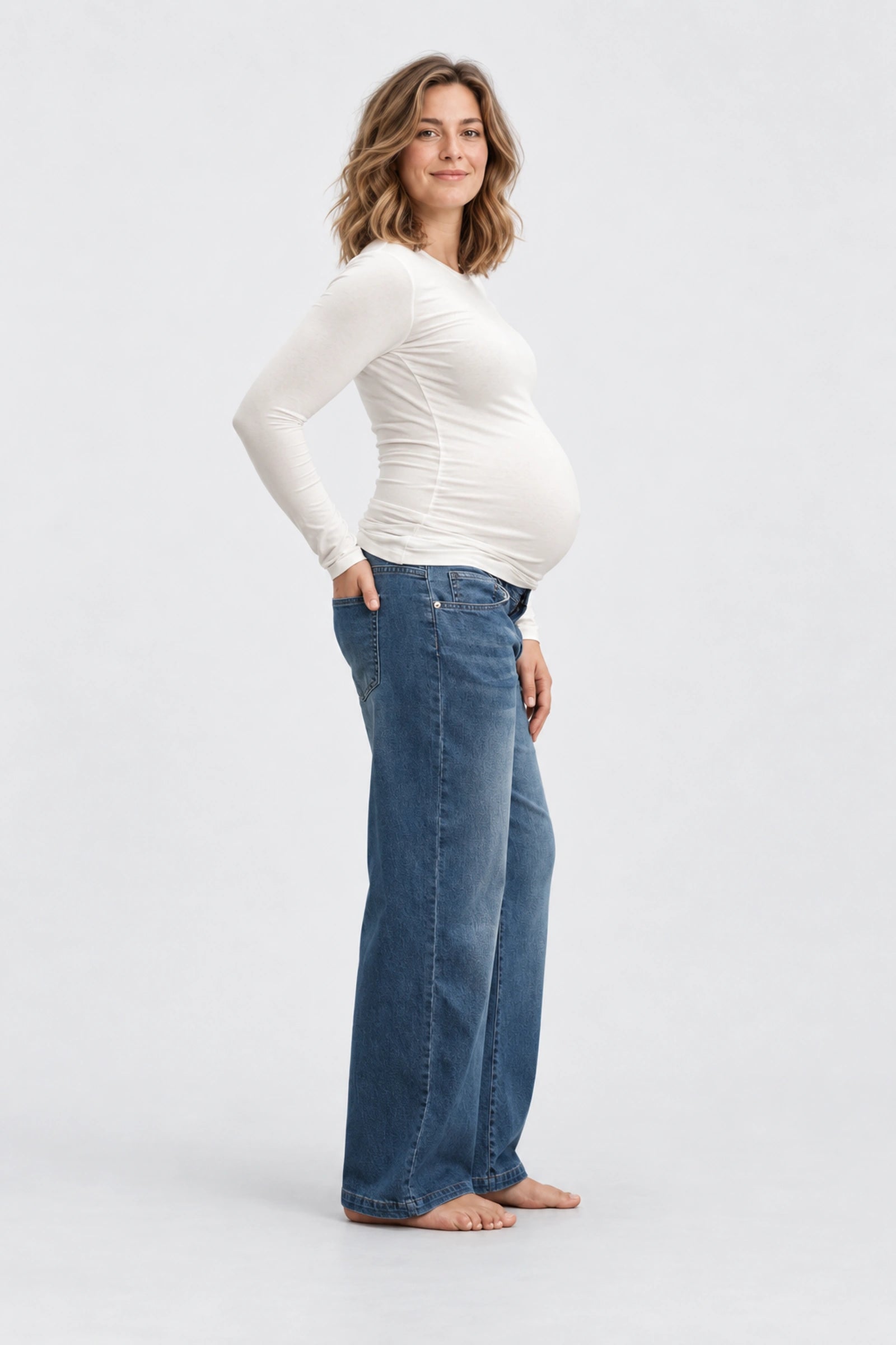 NOM Slouch Under-Bump Relaxed Jeans, Dark Blue, side view