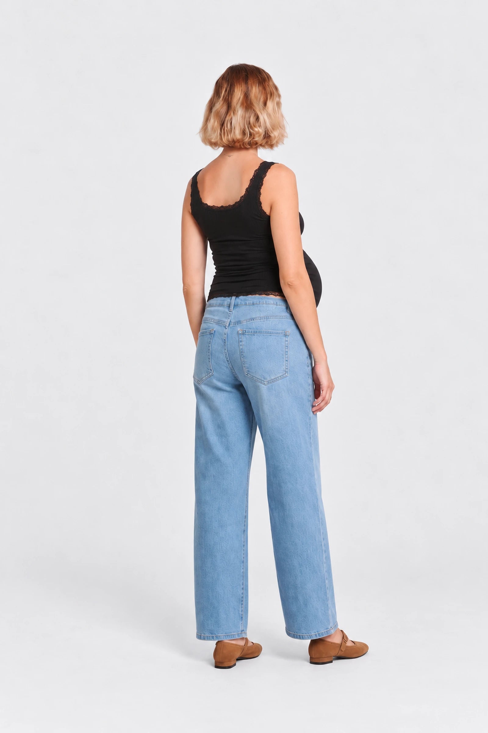 NOM Slouch Under-Bump Relaxed Jeans — Light Wash, Light Wash, back view