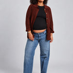 NOM Thomasine Sweater Cardigan in Chocolate, full-length front view