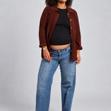 NOM Thomasine Sweater Cardigan in Chocolate, full-length front view
