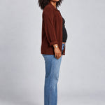 NOM Thomasine Sweater Cardigan in Chocolate, full-length side view
