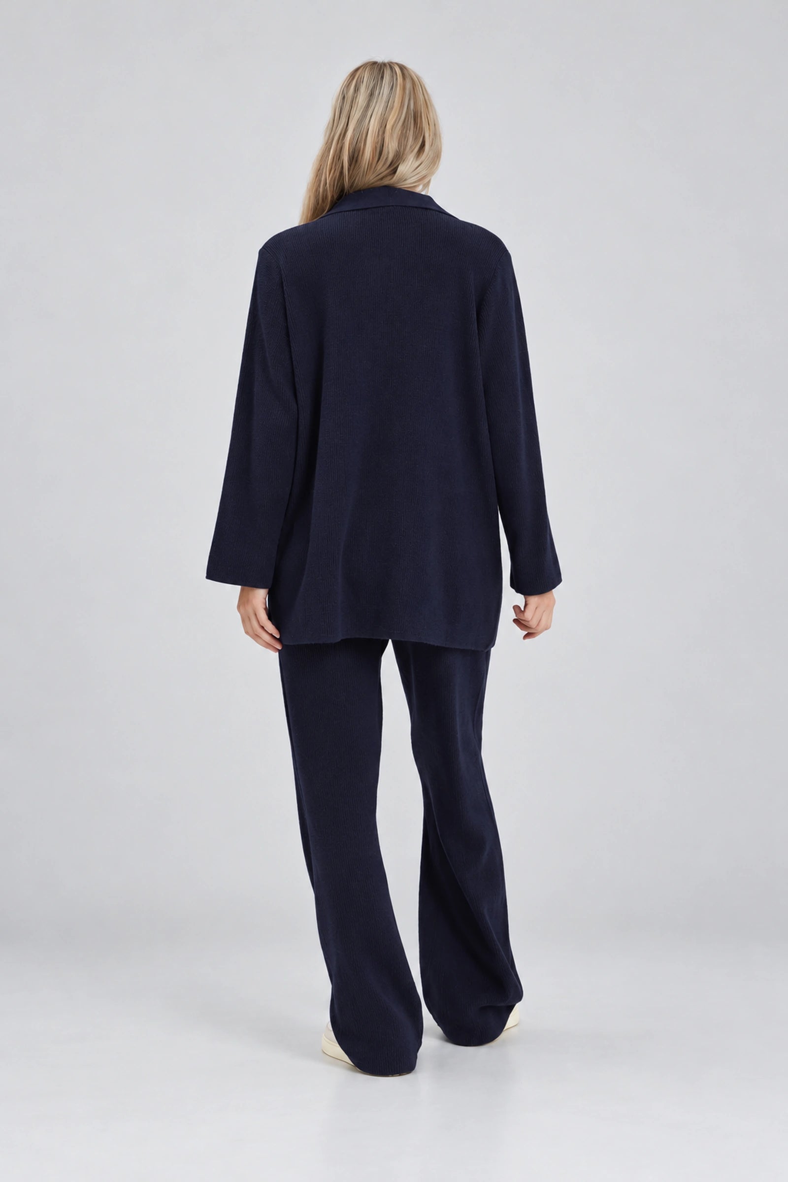 NOM Thomasine Sweater Cardigan in Navy, full-length back view