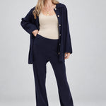 NOM Thomasine Sweater Cardigan in Navy, full-length front view
