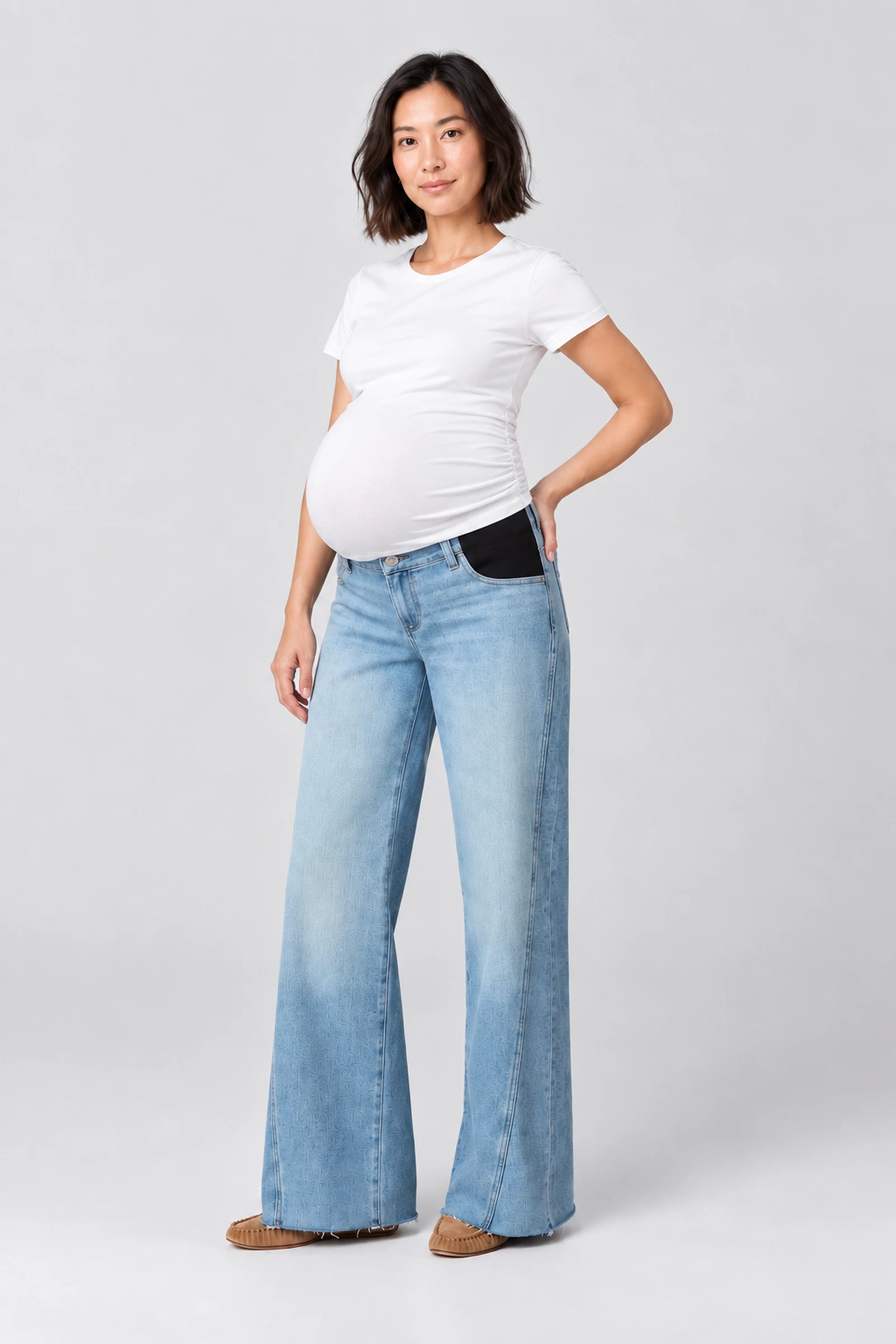 Paige Denim Anessa Maternity Wide Leg Jean with Twisted Outseam, Explorer, front view