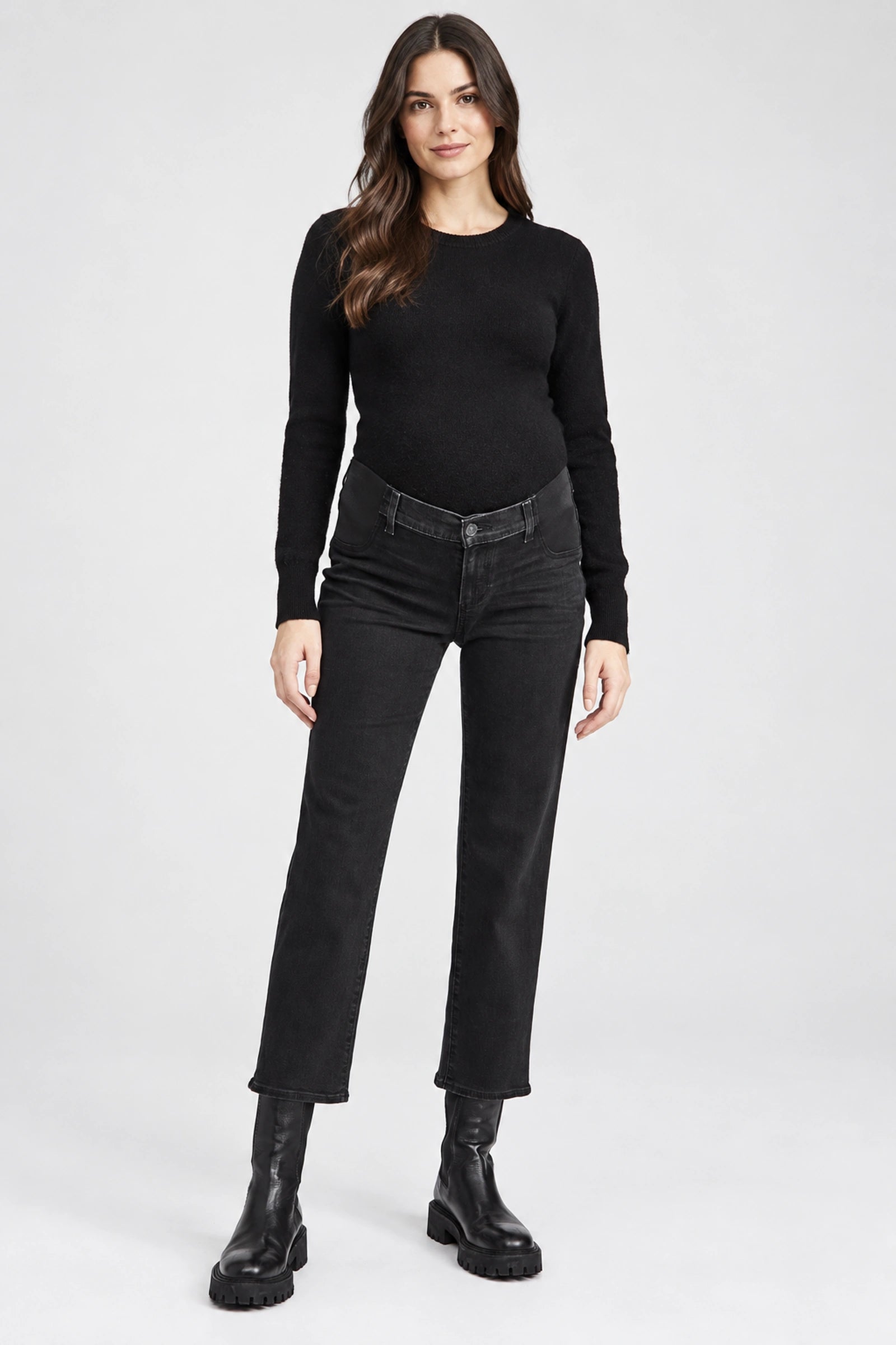 Noella Straight Maternity Jean – Black Willow — front view