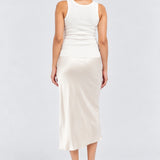 Ripe Crystal Satin Skirt, Oyster, back view