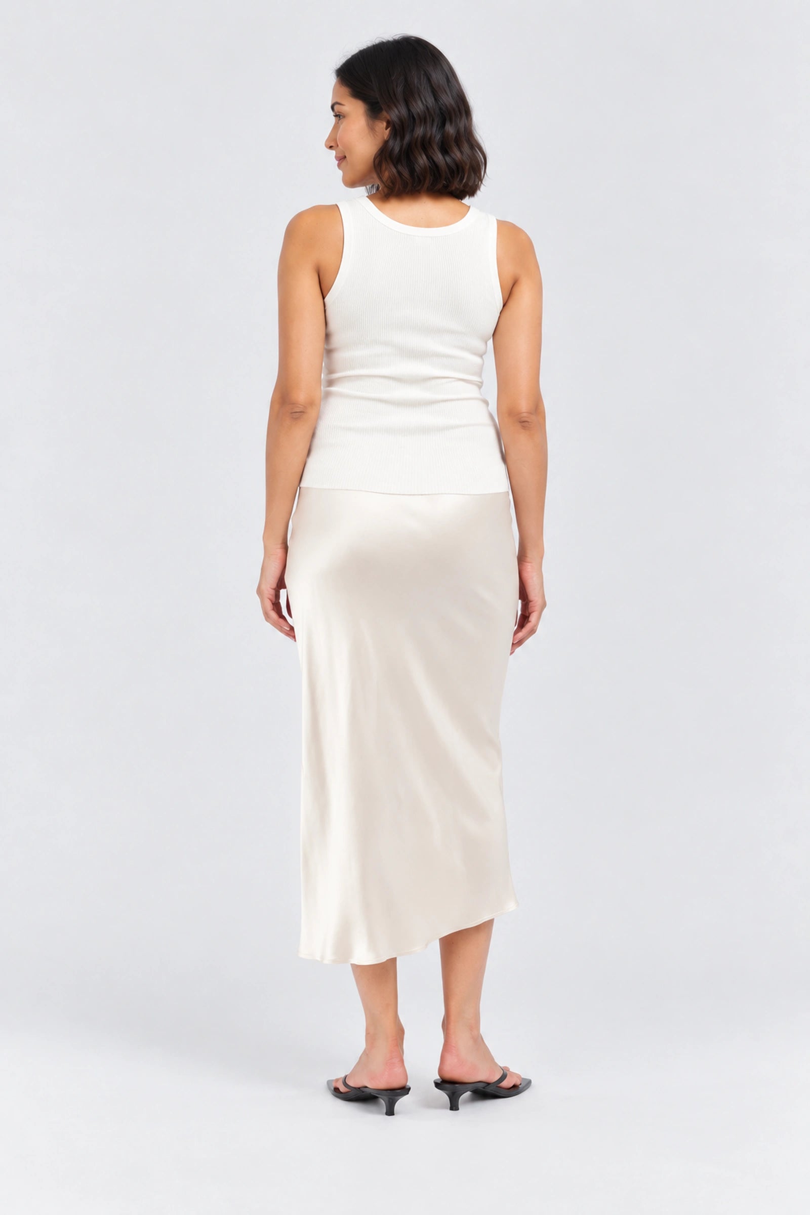 Ripe Crystal Satin Skirt, Oyster, back view