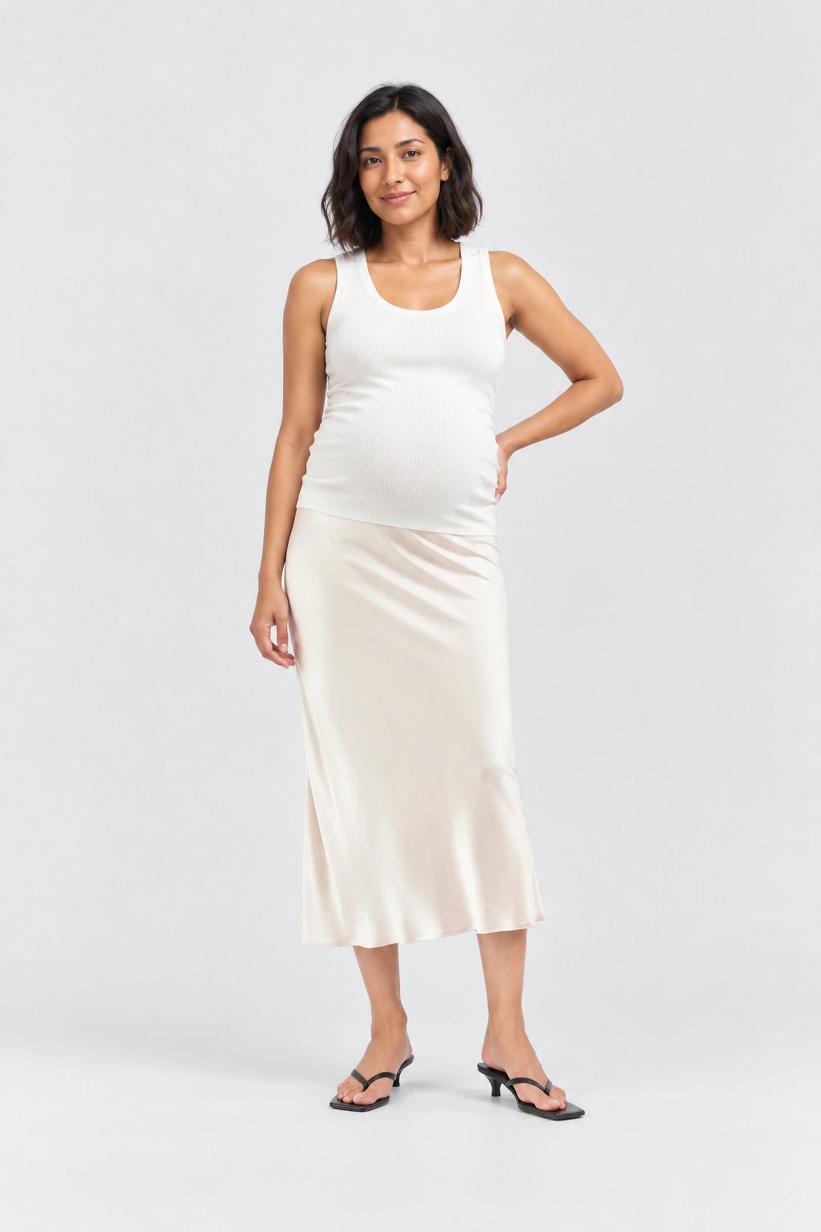 Ripe Crystal Satin Skirt, Oyster, front view