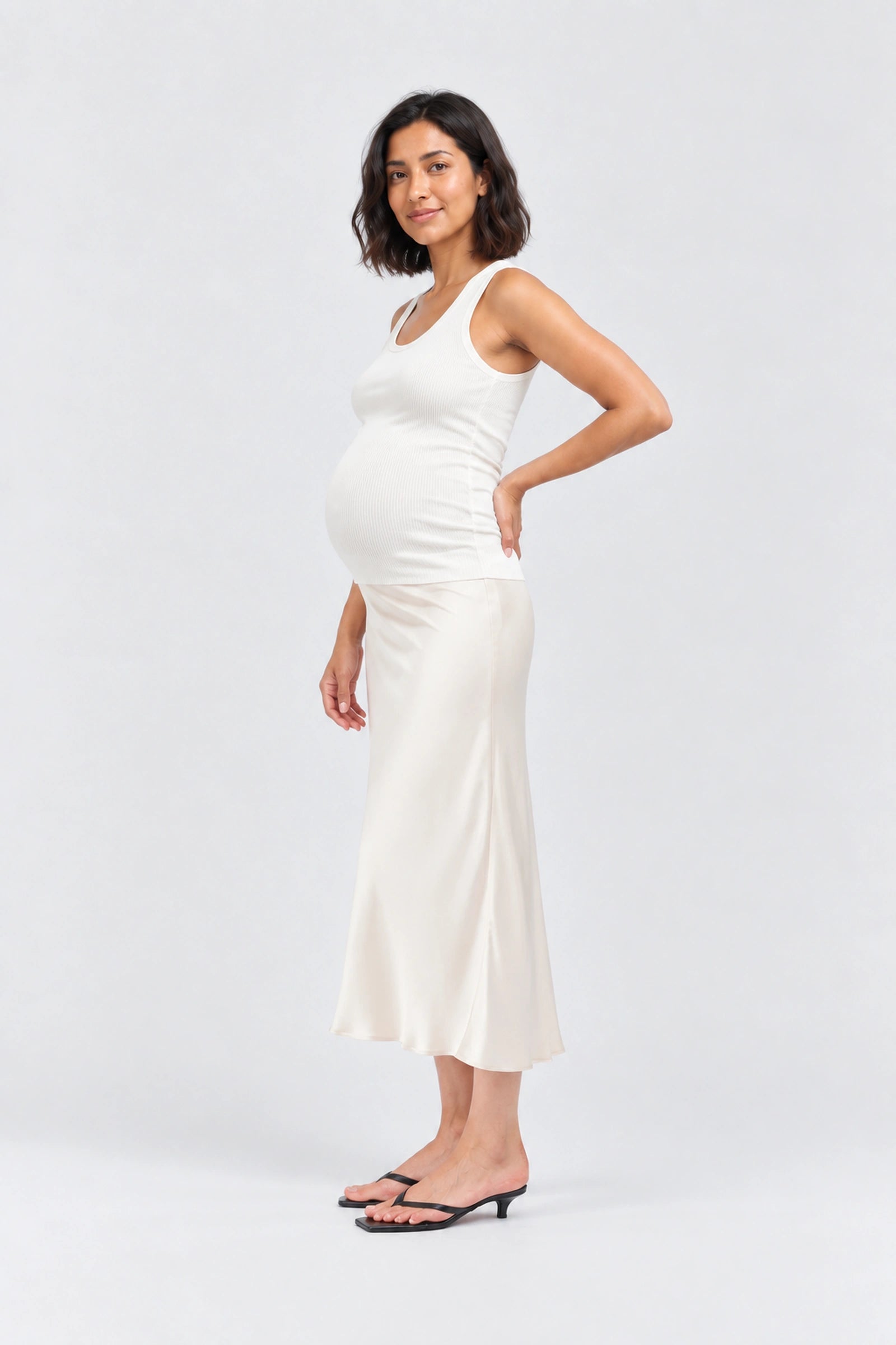 Ripe Crystal Satin Skirt, Oyster, side view