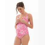 Janis Tie Front One piece Swimsuit- Hot Pink/White