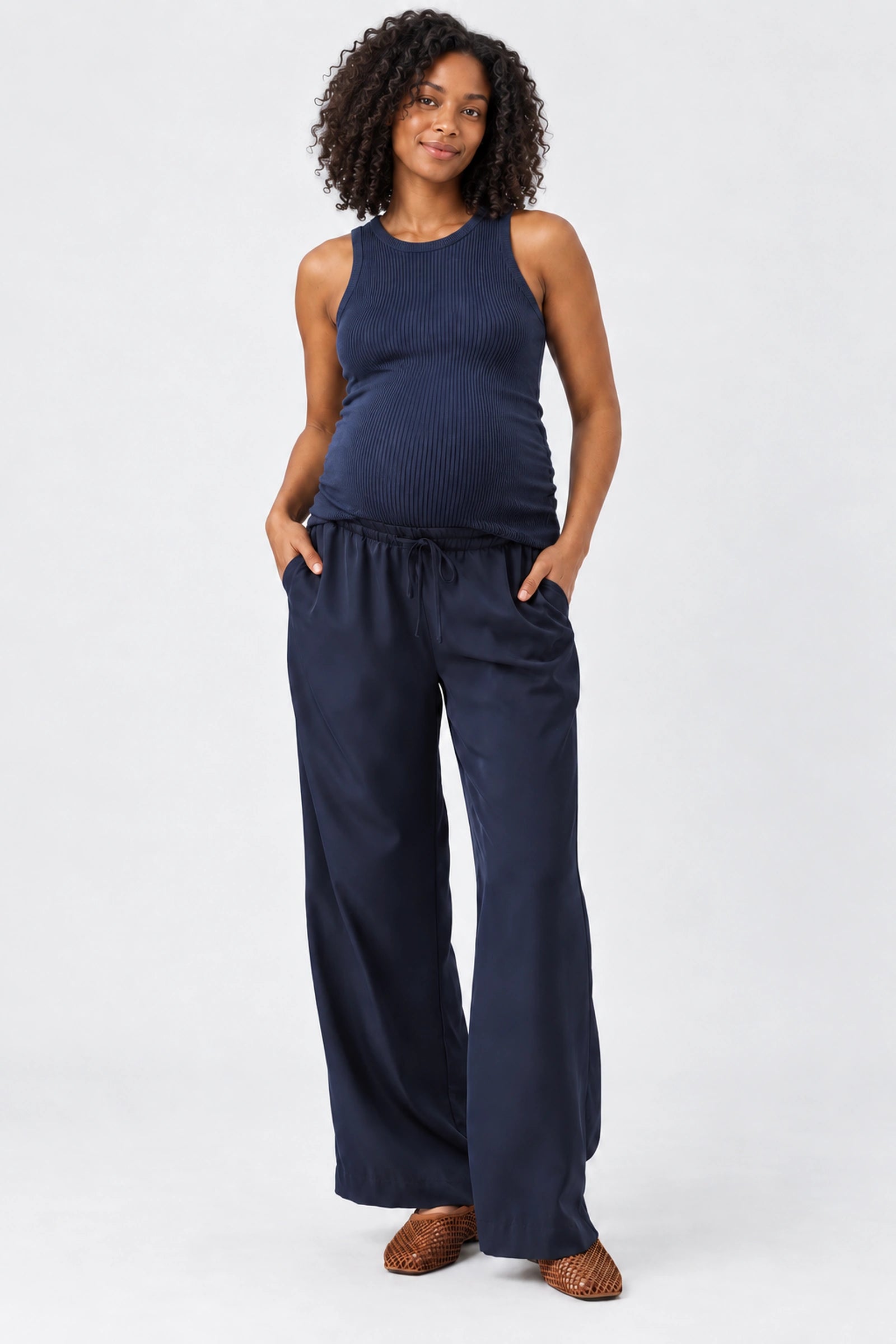 Ripe Tamara Satin Pull-On Pant, Midnight, front view