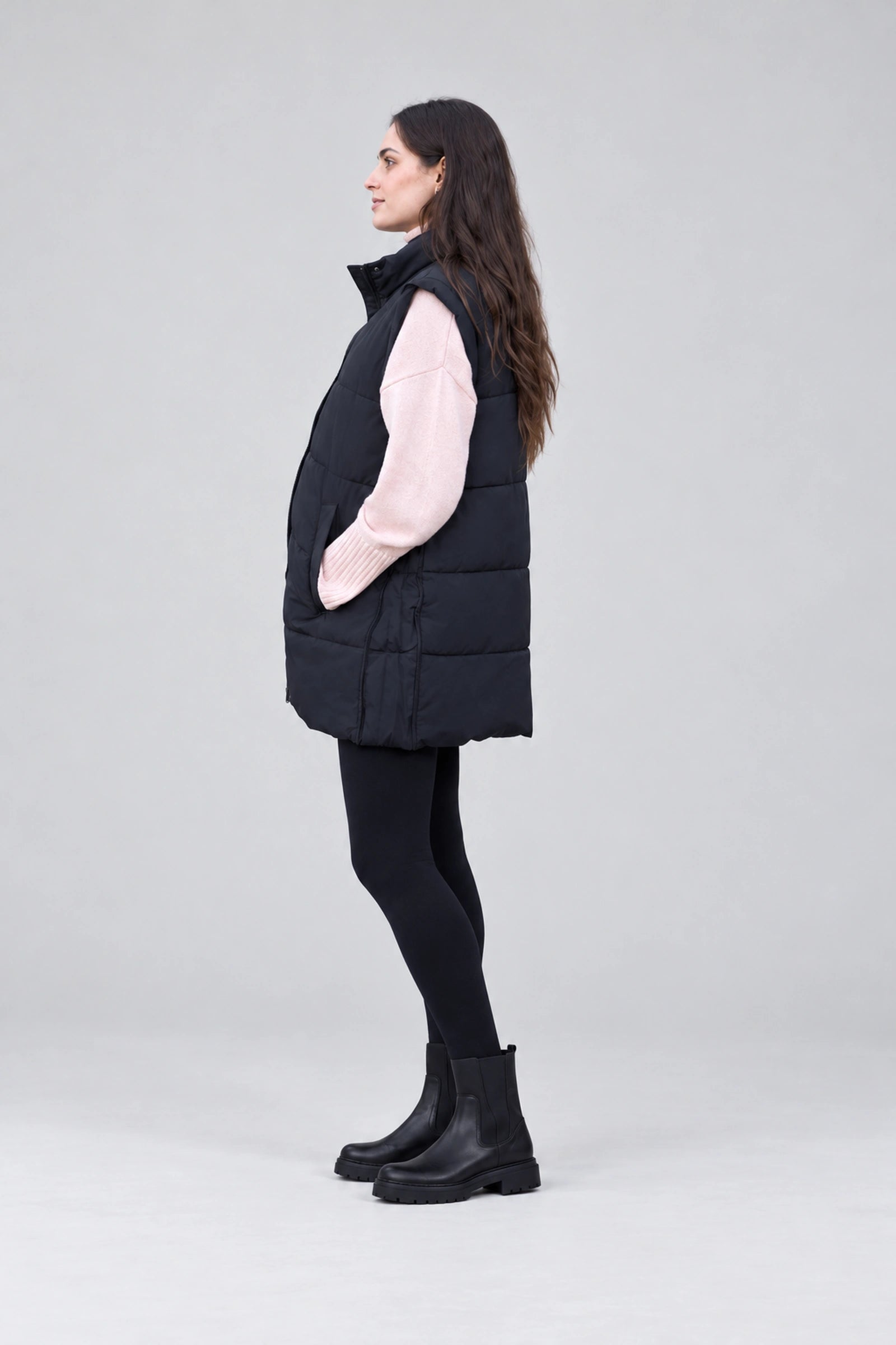 Black 3-In-1 Maternity & Babywearing Gilet — side view