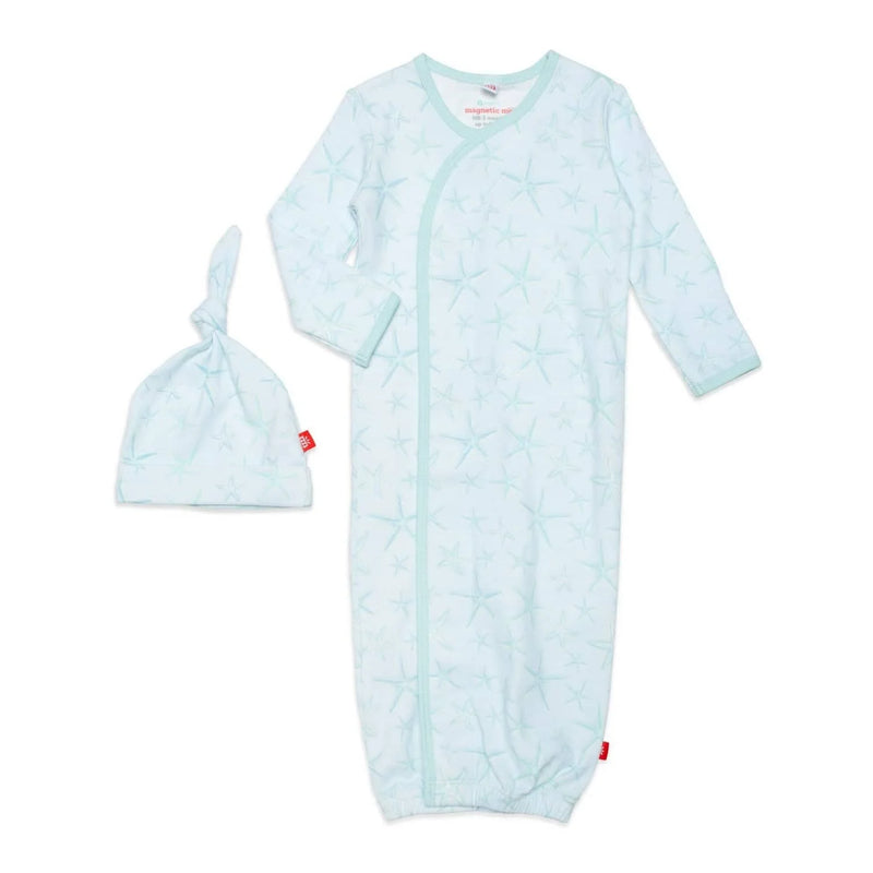 Shine Bright Like a Starfish Organic Cotton Magnetic Gown + Hat Set