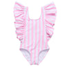Pink Stripe Wide Frill Swimsuit