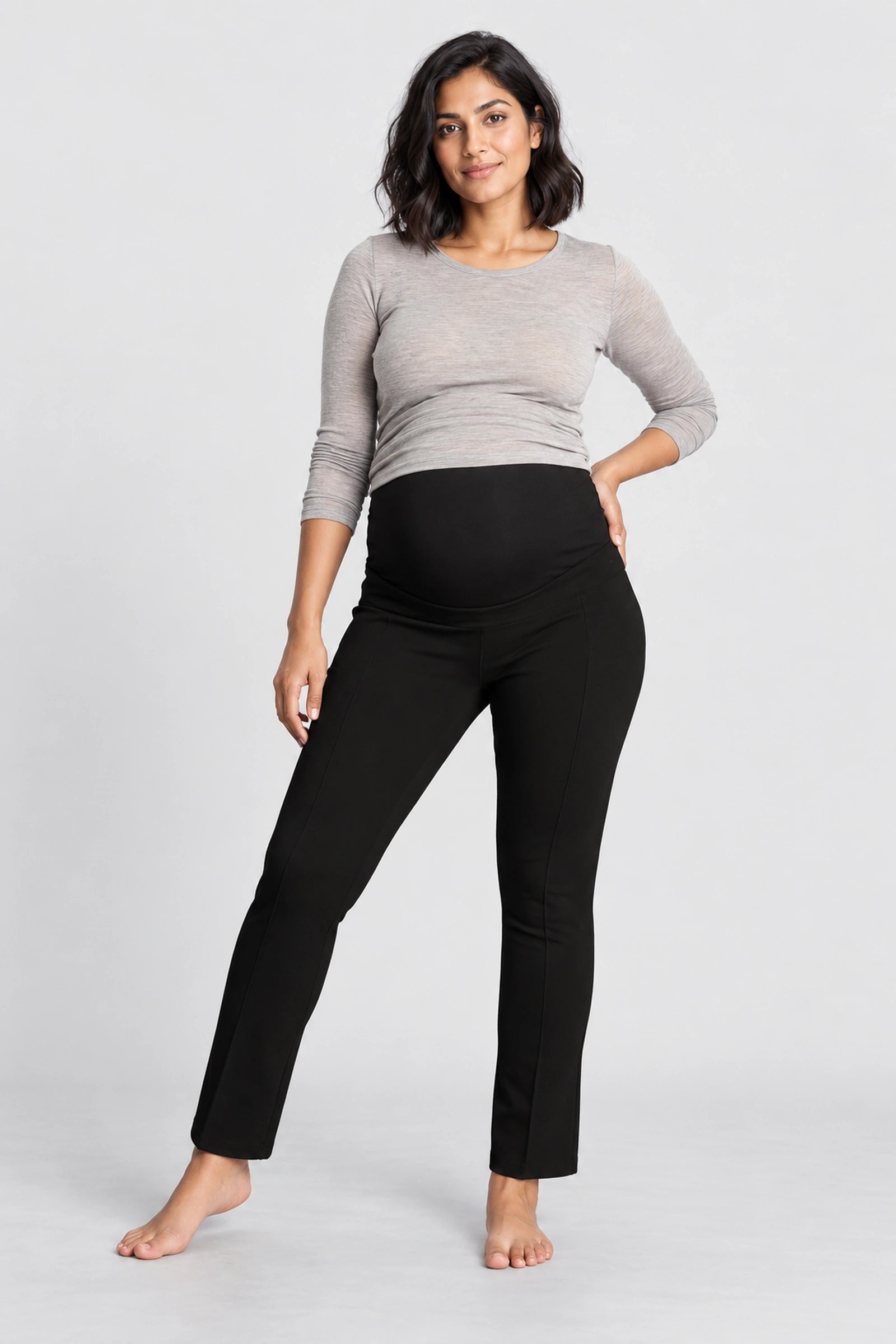 Village Maternity London Four-Way Stretch Maternity Pant, Black, front view