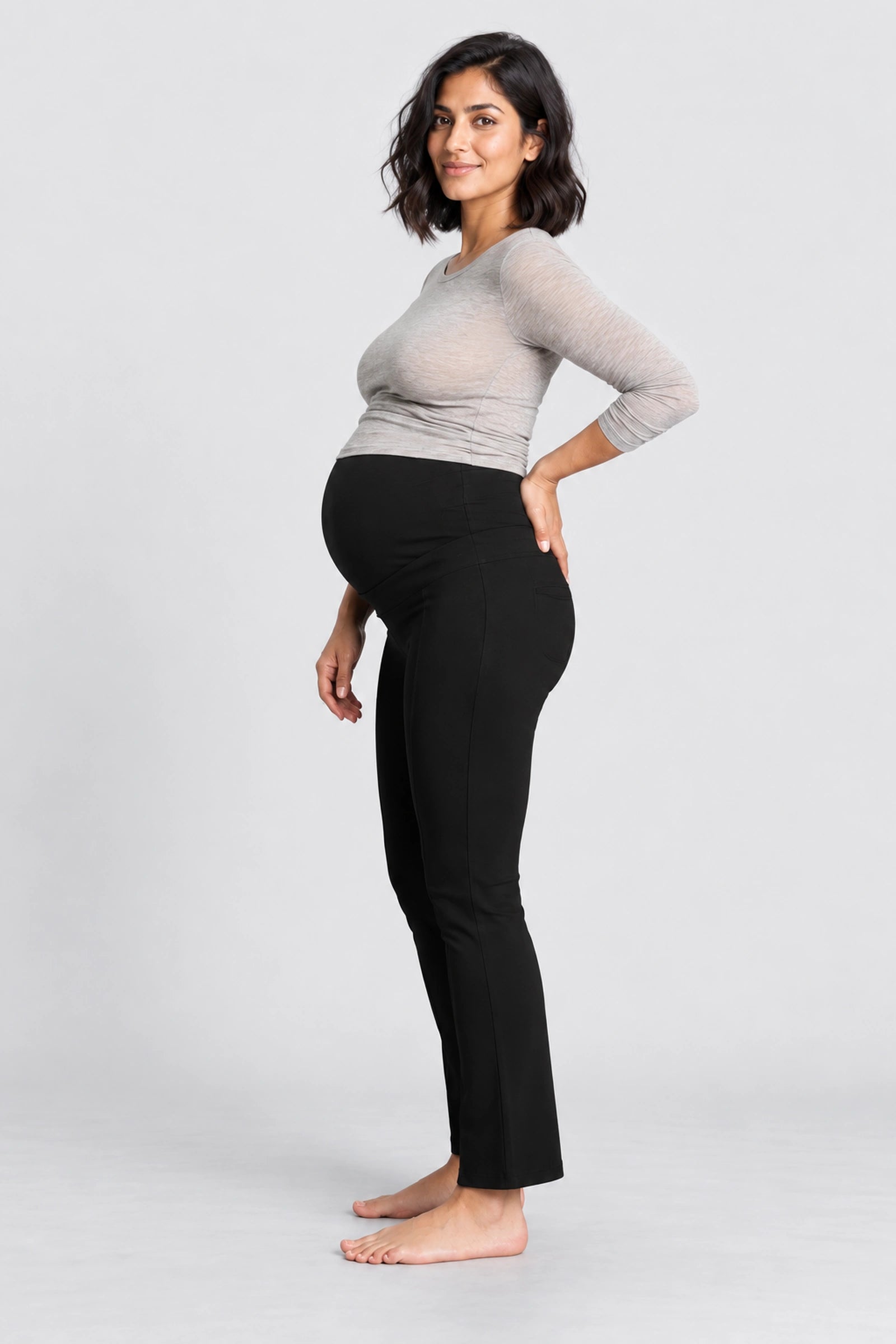 Village Maternity London Four-Way Stretch Maternity Pant, Black, side view