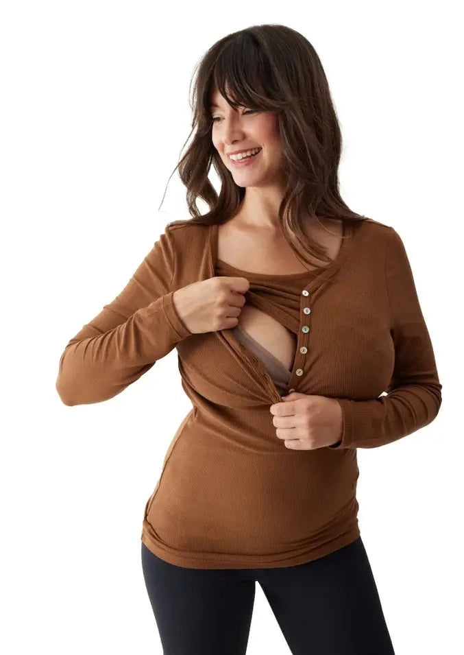 Long Sleeve Rib Henley Maternity + Nursing