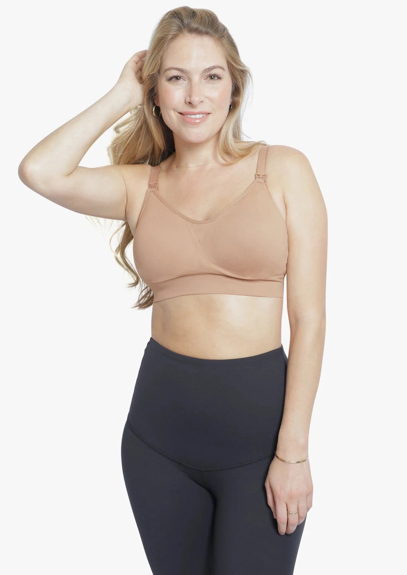 Cooling nursing and pumping bra for hot days and versatile wear in beige color 