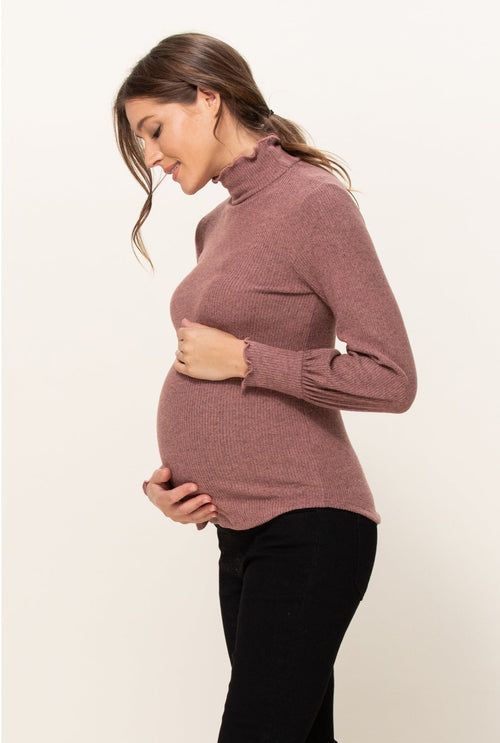 Brushed Ribbed Maternity Mock Neck Top