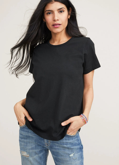 Hatch Luxe Nursing short sleeve tee in black strip with asymmetrical access for nursing