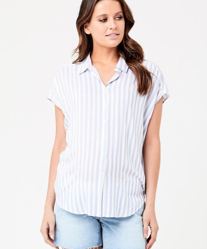 Quinn relaxed shirt button up blouse with cap sleeves for maternity and nursing