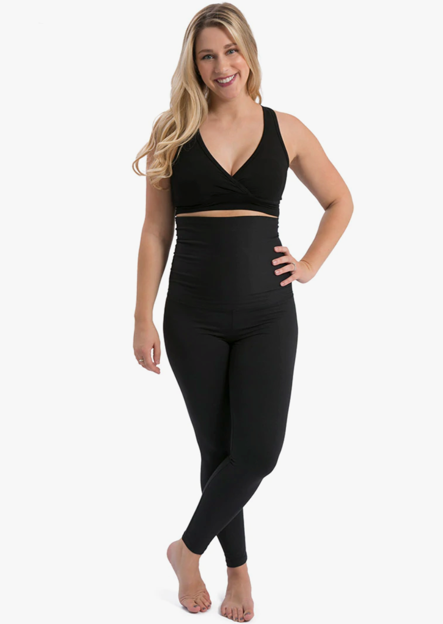 Louisa maternity and postpartum support leging in black with high waist and gentle compression in black