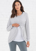 Crossover Maternity and nursing sweater in soft jersey grey