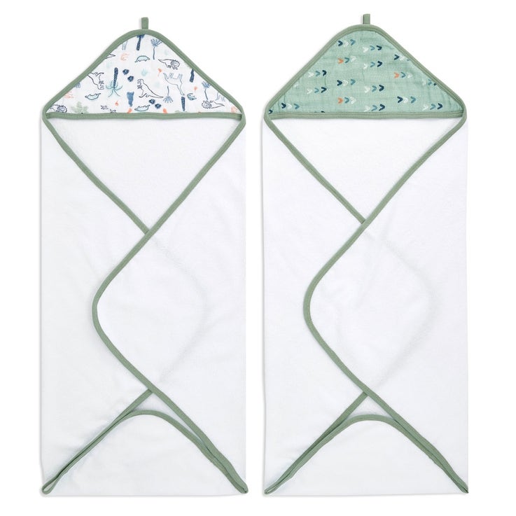 Essentials Cotton Muslin Hooded Towel Dinotime - 2 Pack